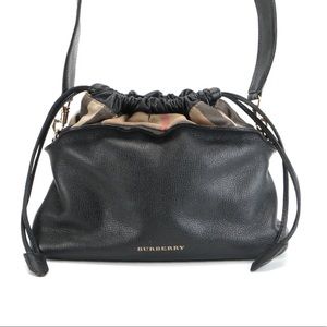 Burberry Drawstring Shoulder Bag in Leather w/ House Check Trim